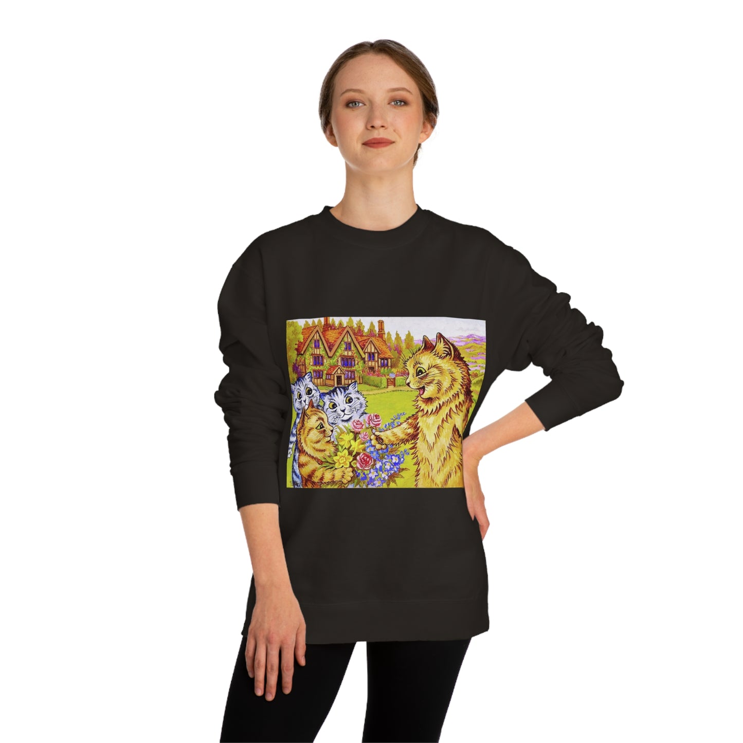 Family Of Cats In The Garden - Louis Wain - Unisex Crew Neck Sweatshirt
