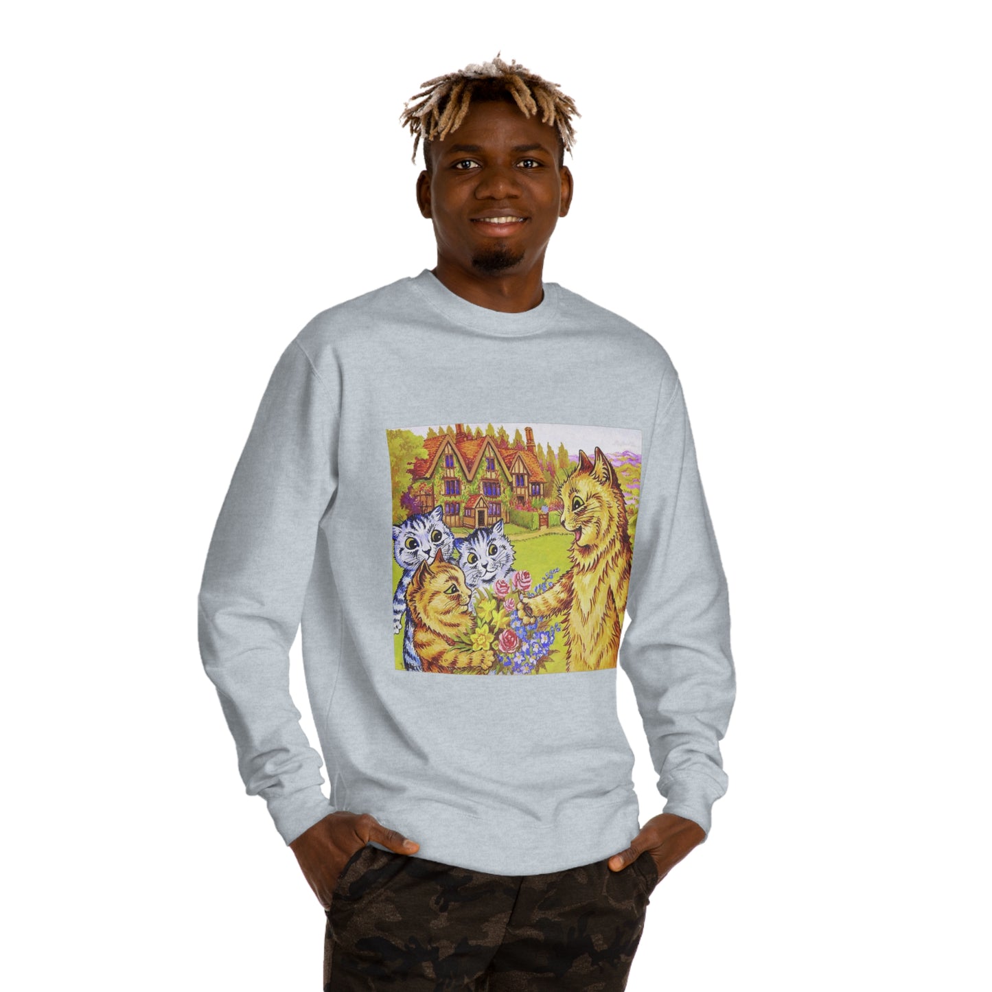 Family Of Cats In The Garden - Louis Wain - Unisex Crew Neck Sweatshirt