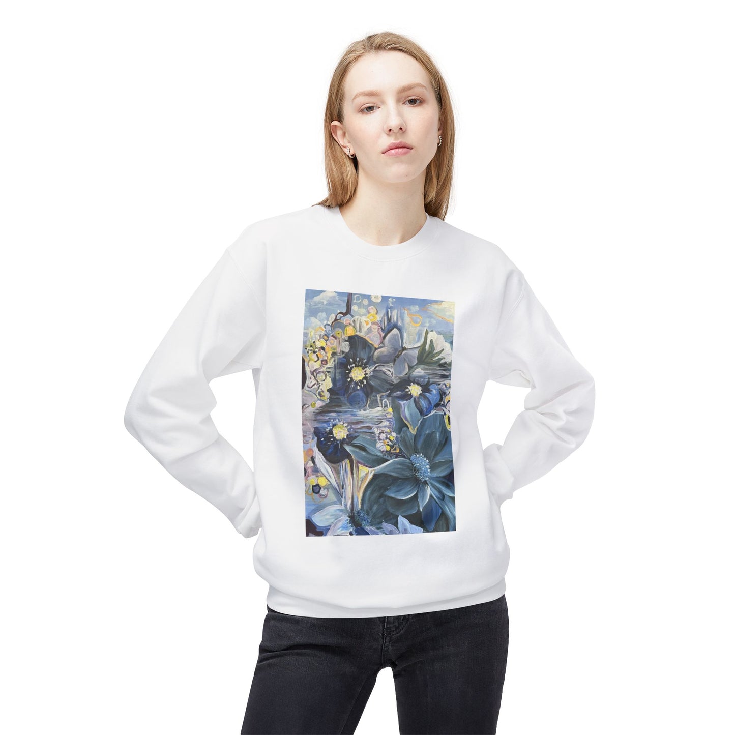 Release Abstract on Unisex White Midweight Fleece