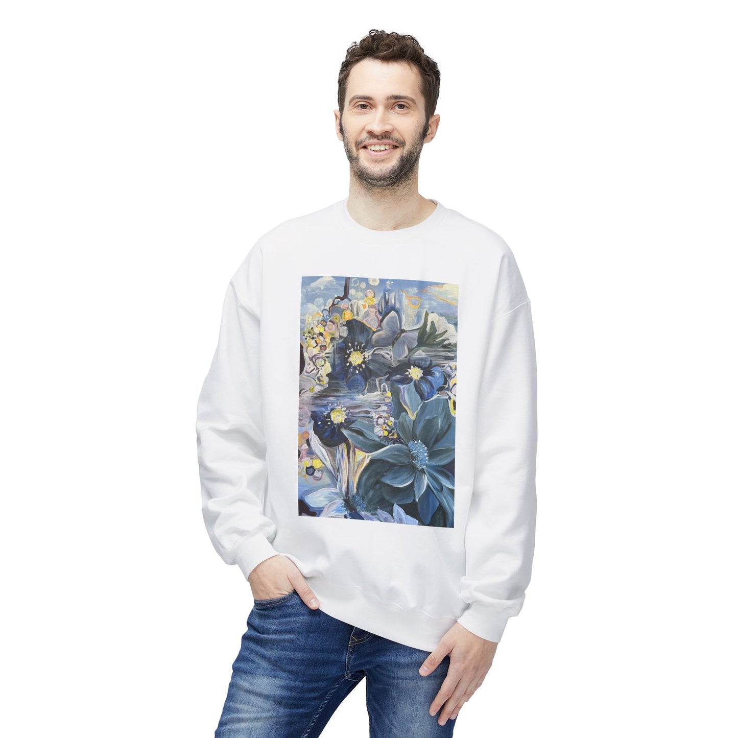 Release Abstract on Unisex White Midweight Fleece