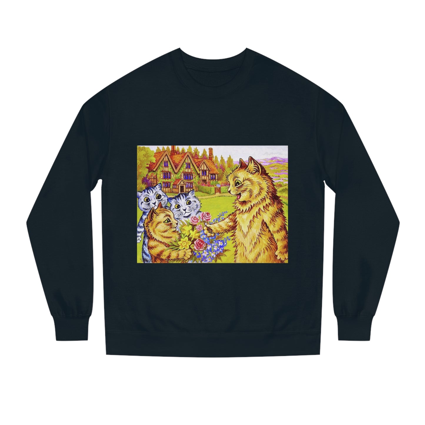 Family Of Cats In The Garden - Louis Wain - Unisex Crew Neck Sweatshirt