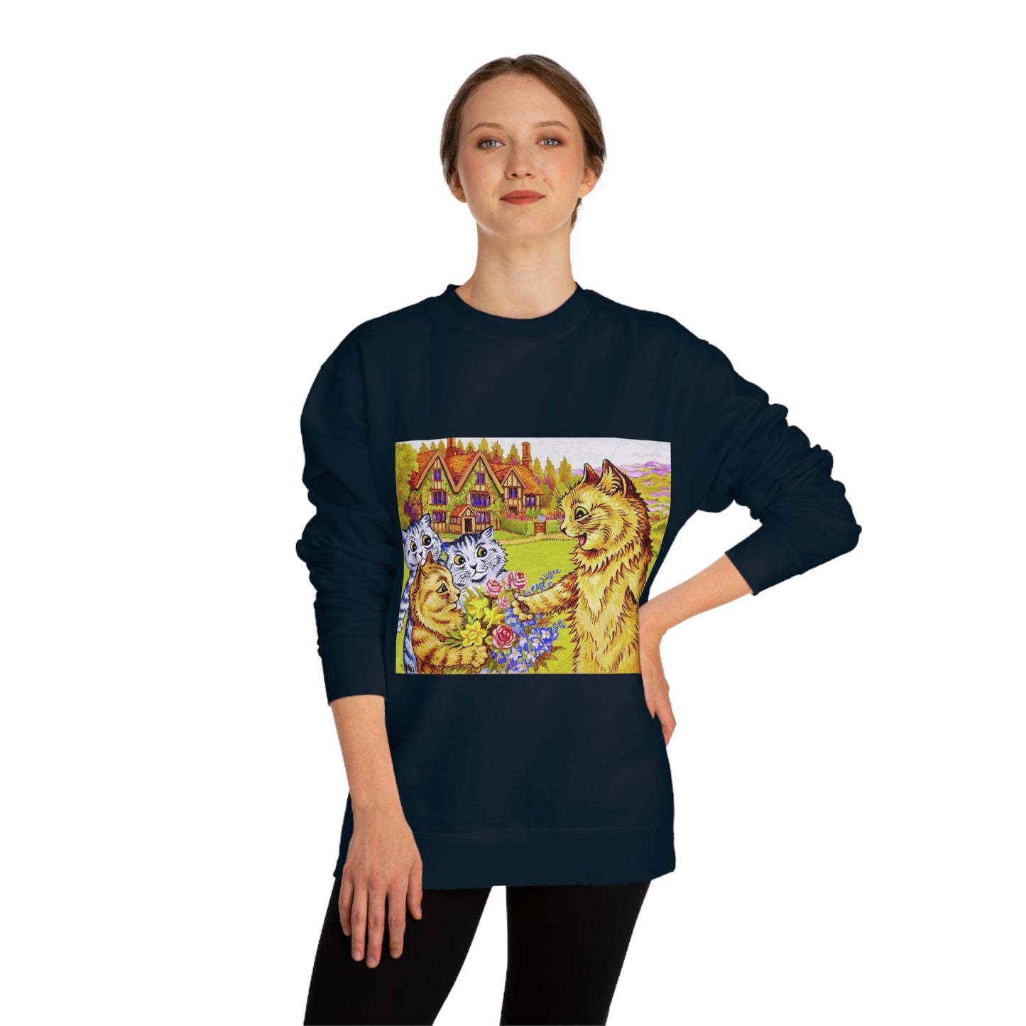 Family Of Cats In The Garden - Louis Wain - Unisex Crew Neck Sweatshirt