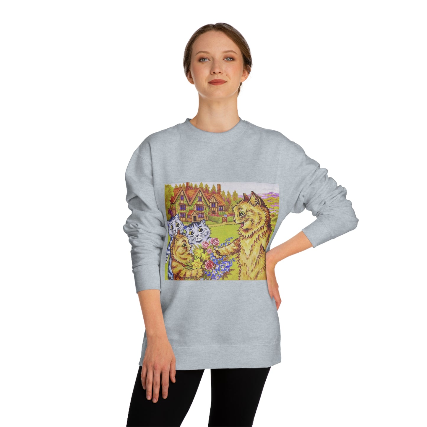 Family Of Cats In The Garden - Louis Wain - Unisex Crew Neck Sweatshirt