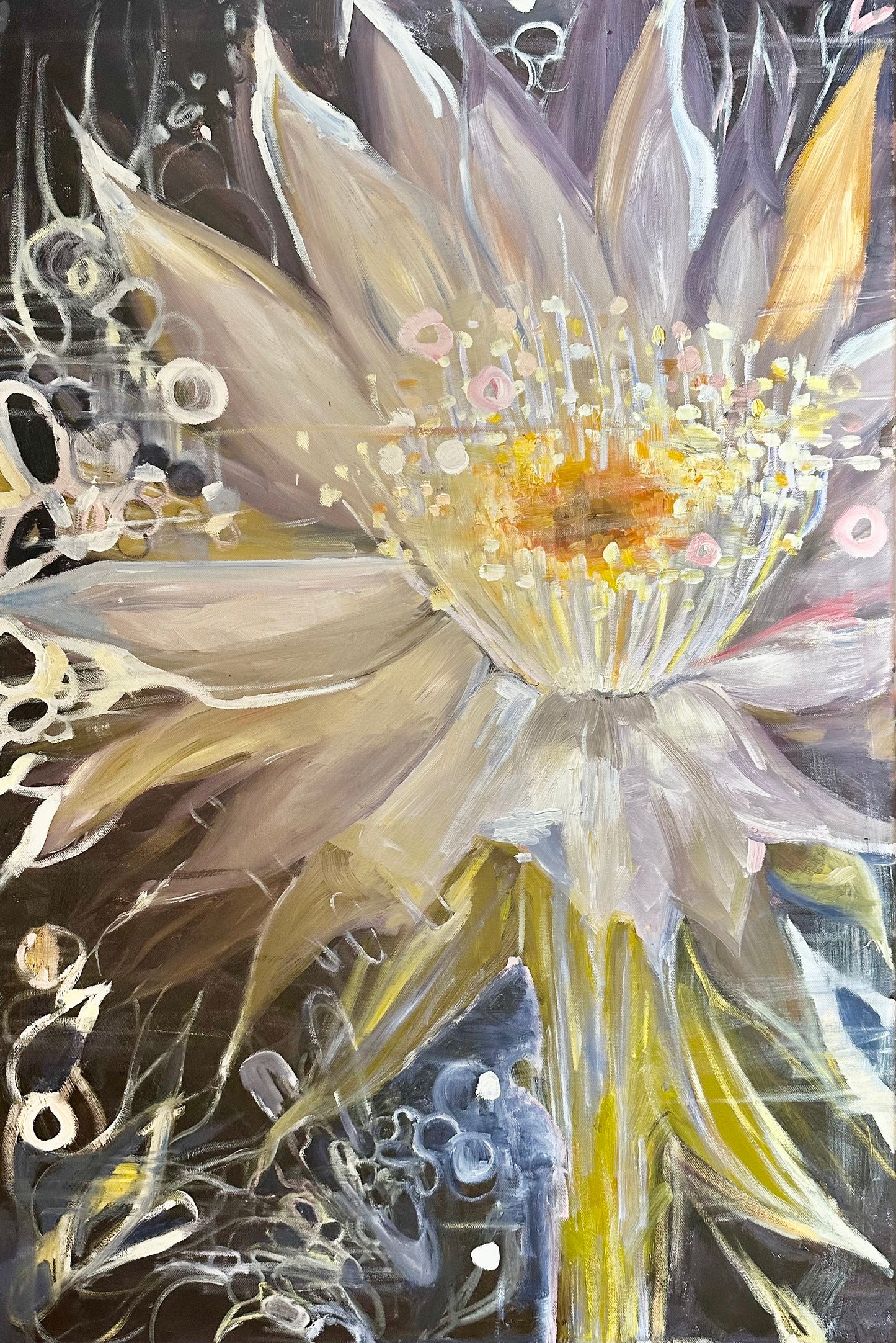 Night Blooming Cereus Flower - 25'' x 37'' - Canvas Painting