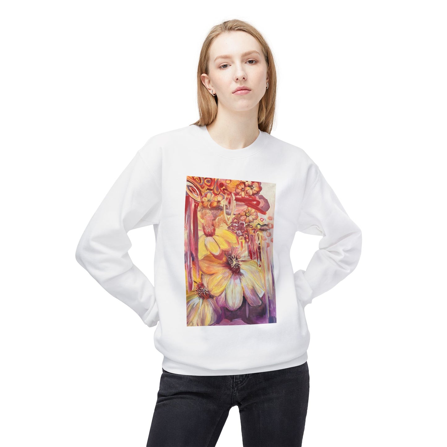 Flowers Dance Abstract on Unisex White Midweight Fleece