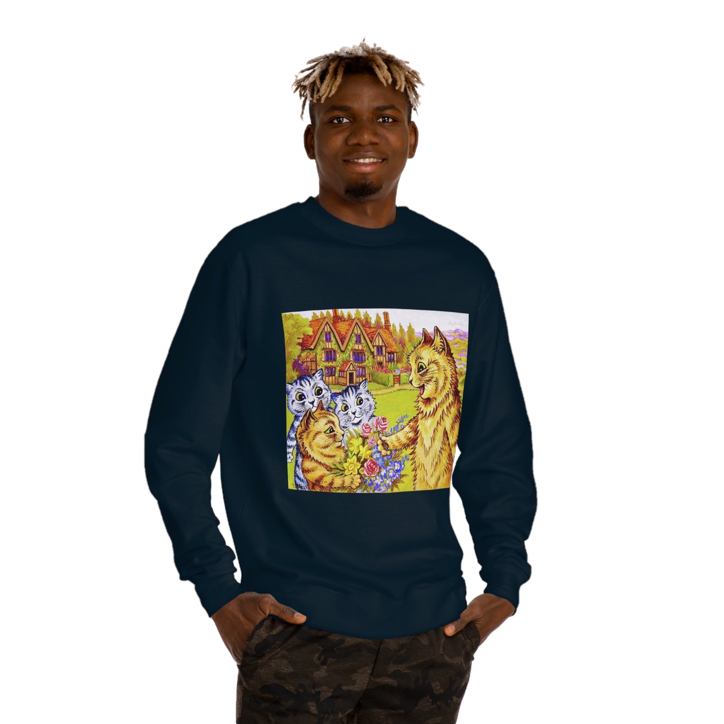 Family Of Cats In The Garden - Louis Wain - Unisex Crew Neck Sweatshirt