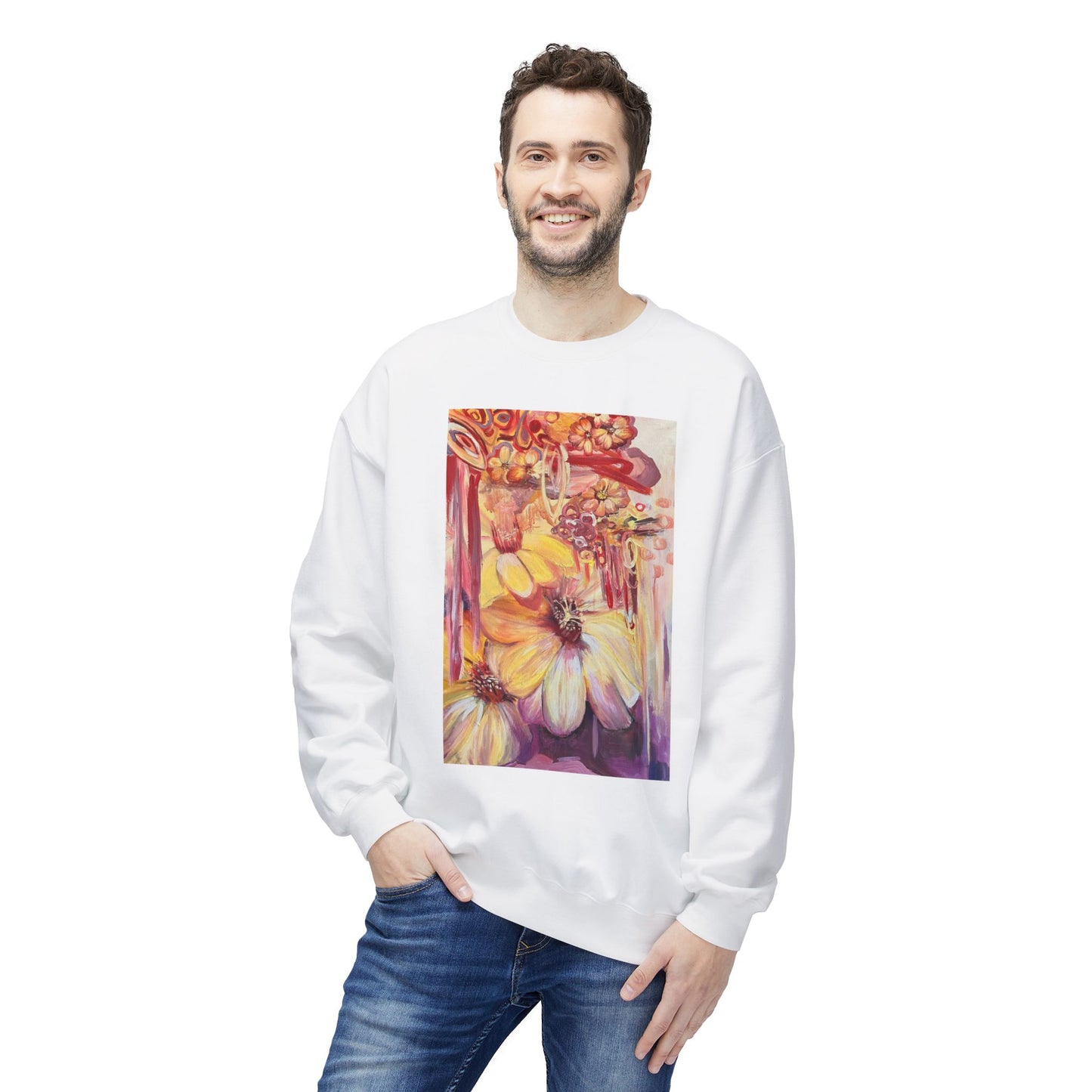 Flowers Dance Abstract on Unisex White Midweight Fleece