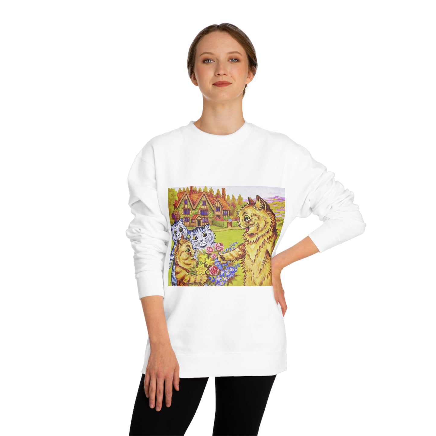 Family Of Cats In The Garden - Louis Wain - Unisex Crew Neck Sweatshirt